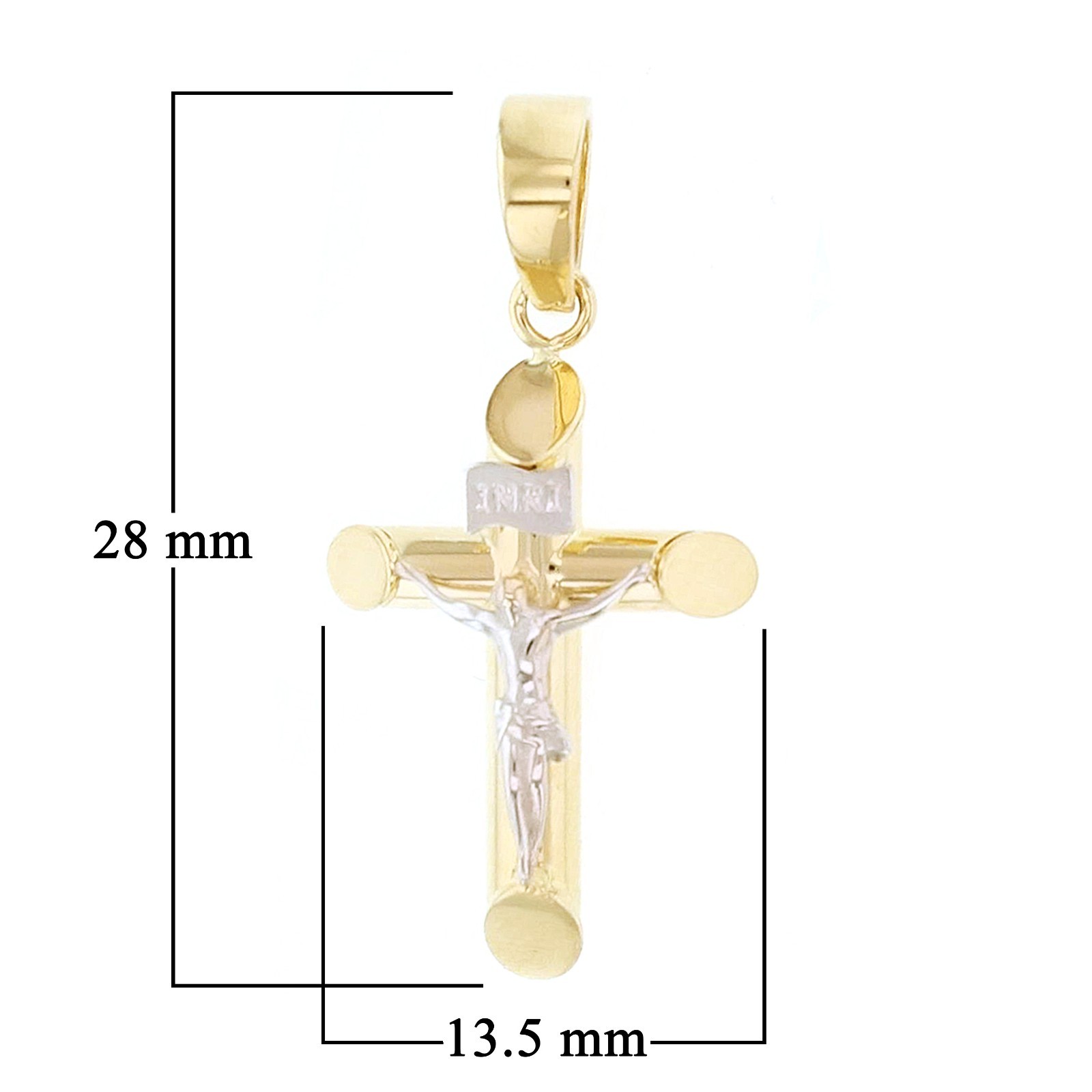 Italian 14k Two-Tone Gold 3D INRI Crucifix Cross Charm Pendant 1.1″ 1 gram