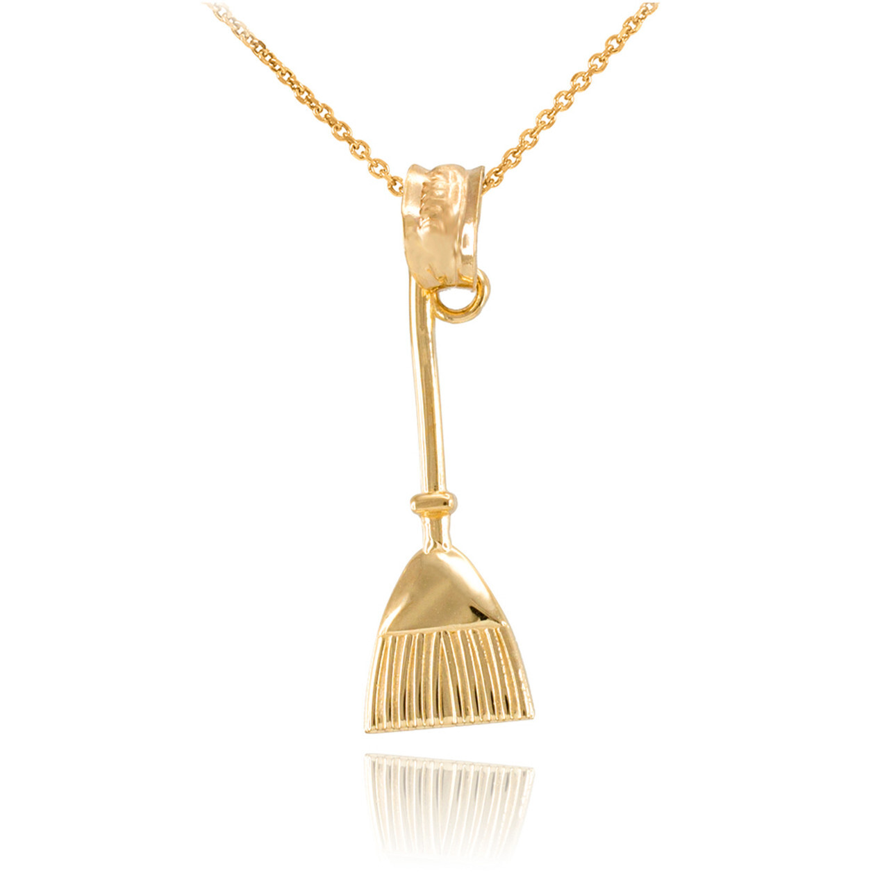 Gold Broom Stick Charm Necklace (Available in Yellow/Rose/White Gold)