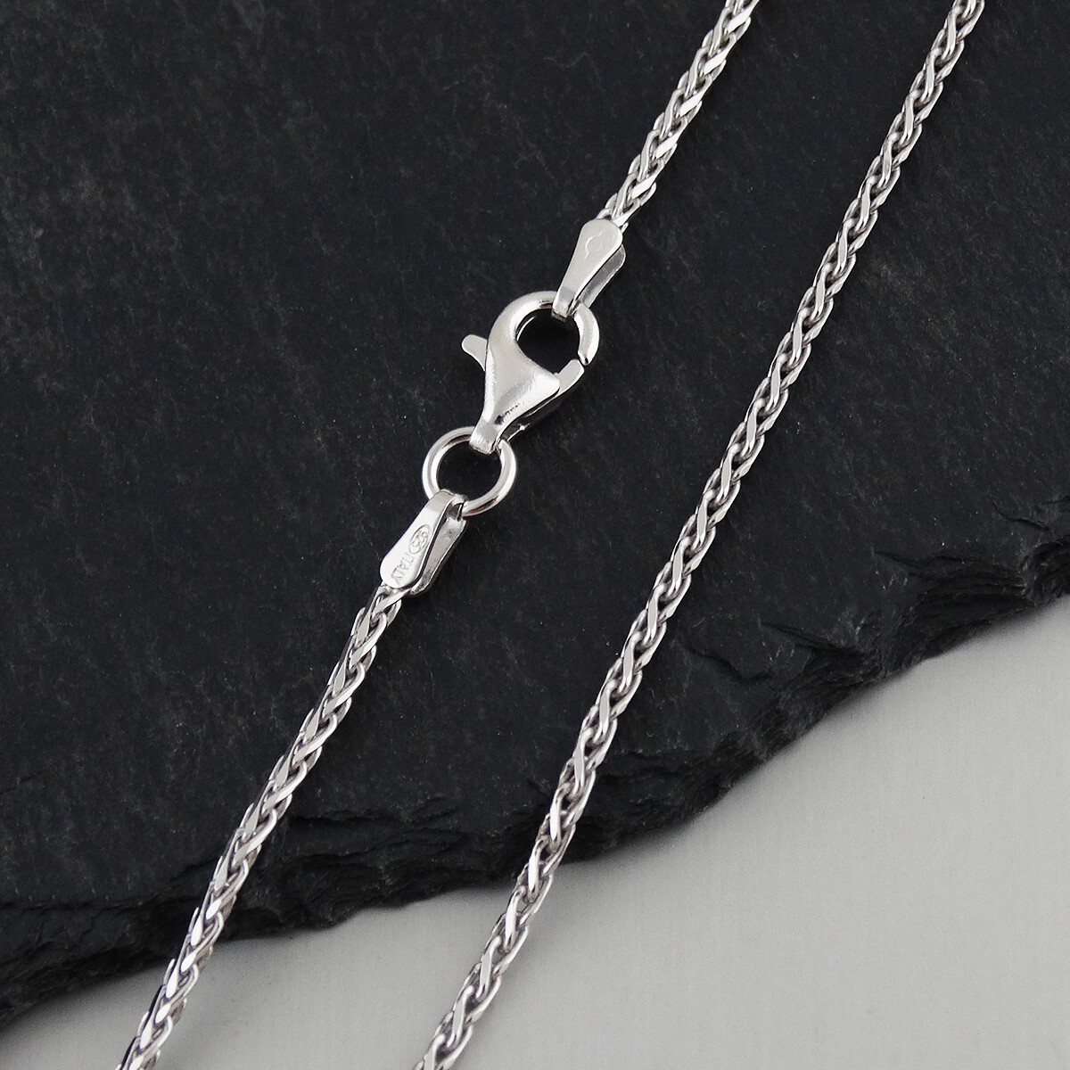 1.5mm Spiga Wheat Chain – Rhodium Plated 925 Sterling Silver – Polished Lobster