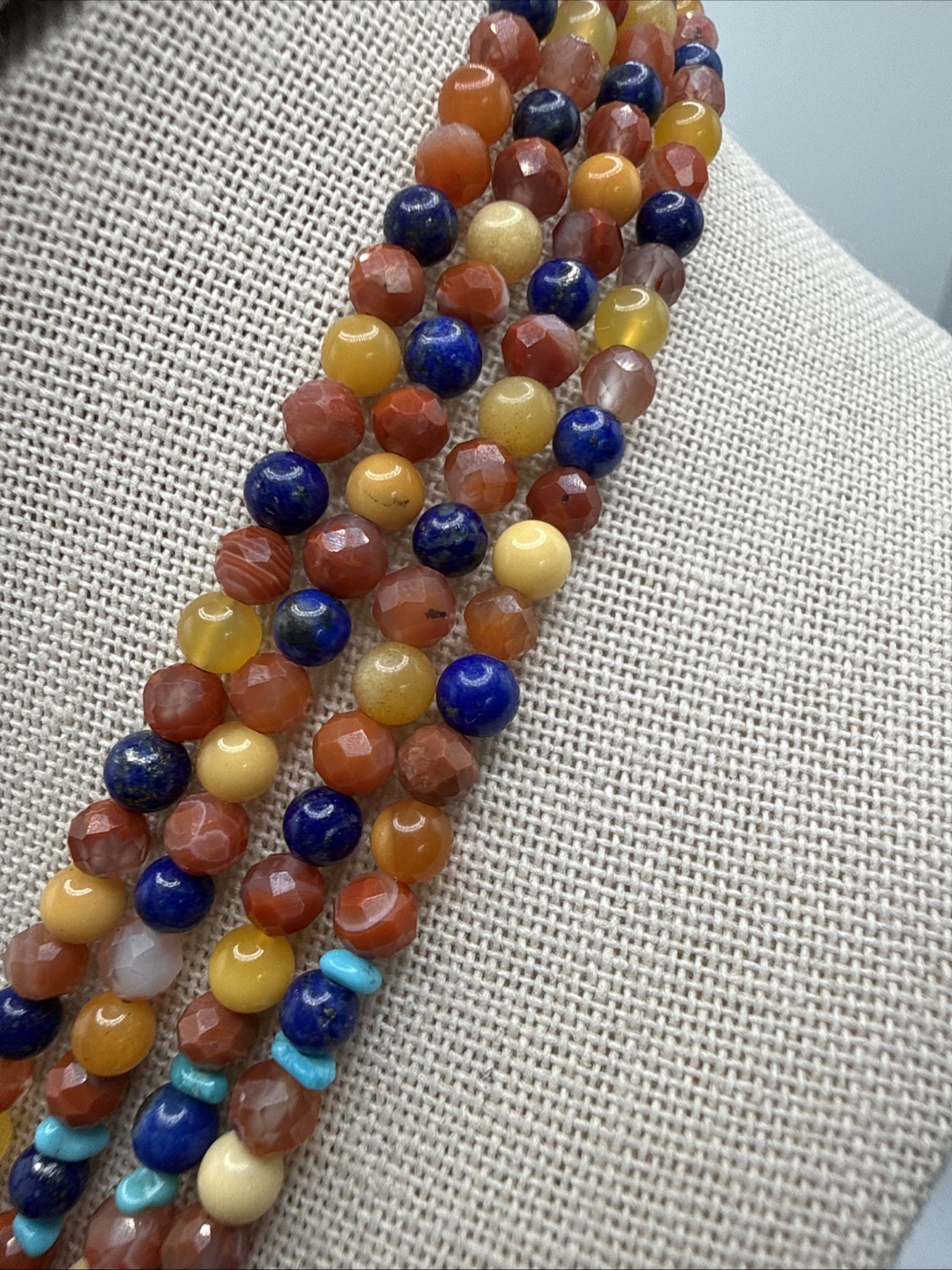 Jay King 4 Strand Picante Agate 4mm Multi Gemstone Sterling Silver Necklace