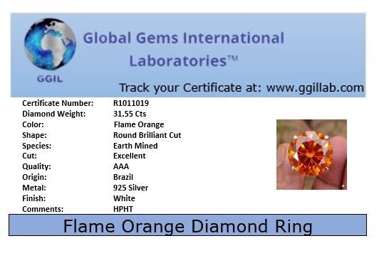 HUGE 28 Ct Certified Flame Orange Diamond Pendant Necklace-FREE Diamond Studs
