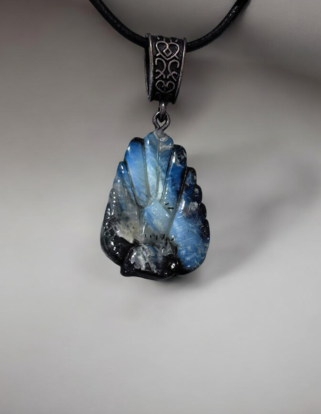 Natural Boulder Opal ~Hand Carved Bird Pendant~ Blue & Cream w/Leather Necklace