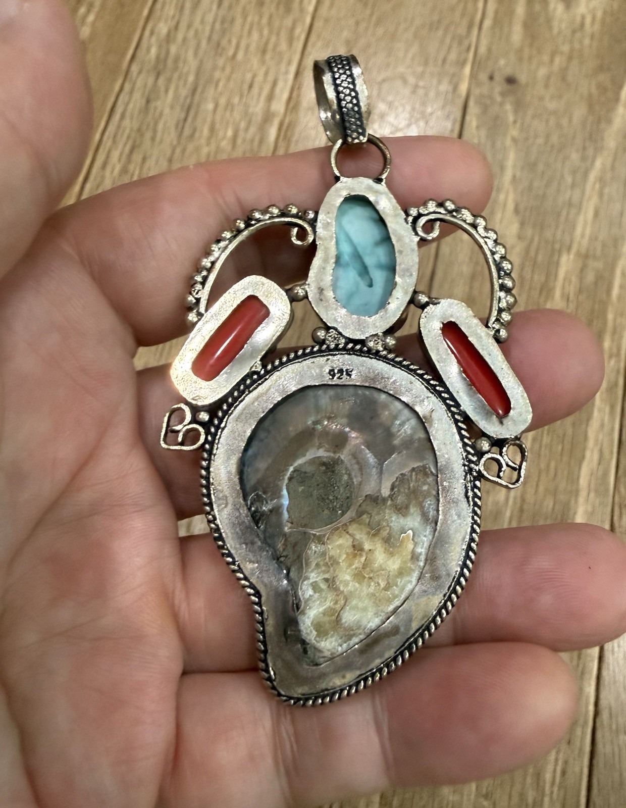 GORGEOUS 925 SOLID STERLING SILVER LARGE MODERNIST SHELL PENDANT