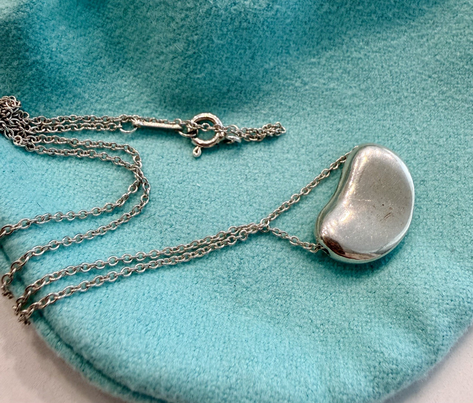 Tiffany & Co Sterling Silver Elsa Peretti Large 19mm Bean Necklace 17.25”