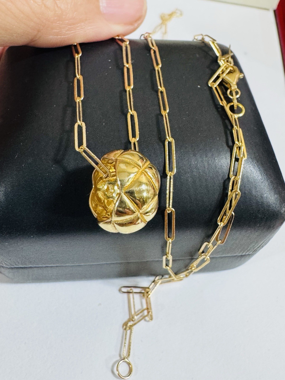 18K Fine Gold Quilted Set Necklace 31” Long adjustable 3/5mm WOMENS 6.6G