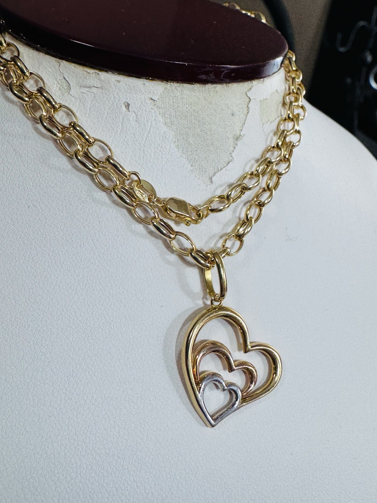 18K 750 Real Find Pure Tricolor Gold Heart Necklace 19.7/20” Inch Long 6.7g 4mm
