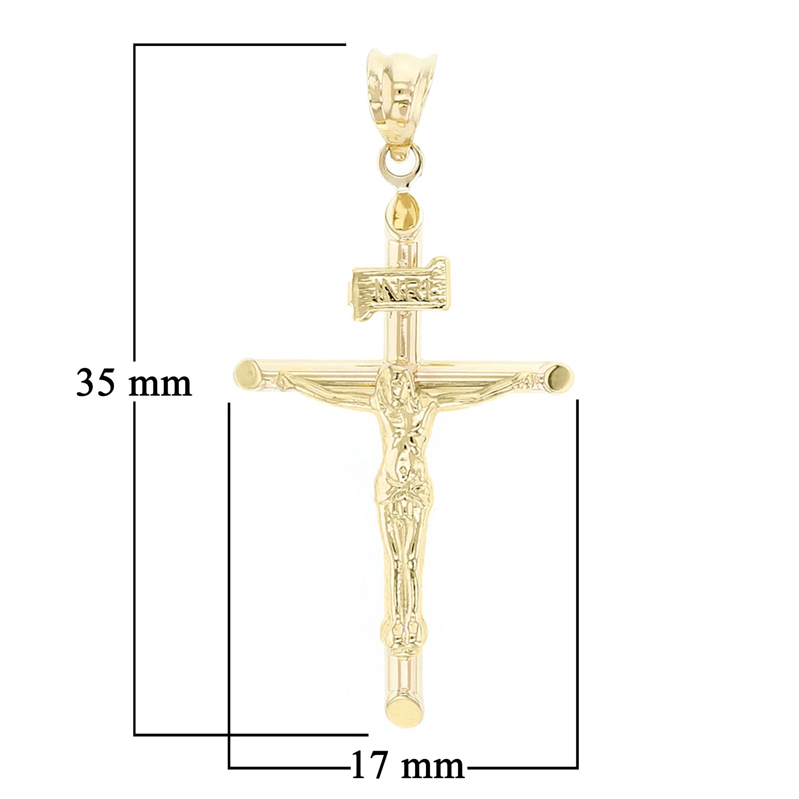 Italian 14k Yellow Gold Hollow INRI Crucifix Cross Charm Pendant 1.4″ 1 grams