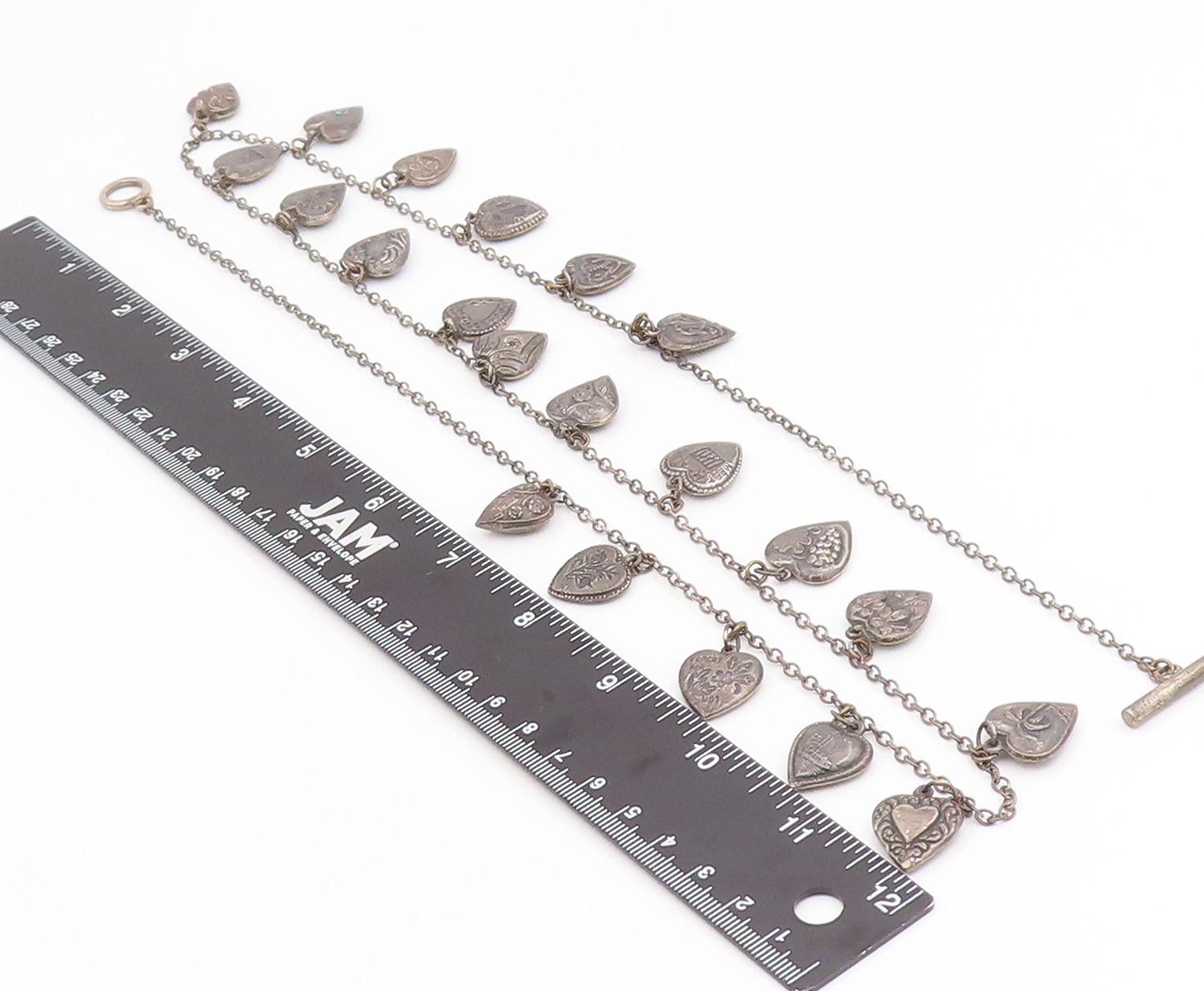 925 Sterling Silver Vintage Necklace Etched Love Heart Charm Motif Chain NE4832