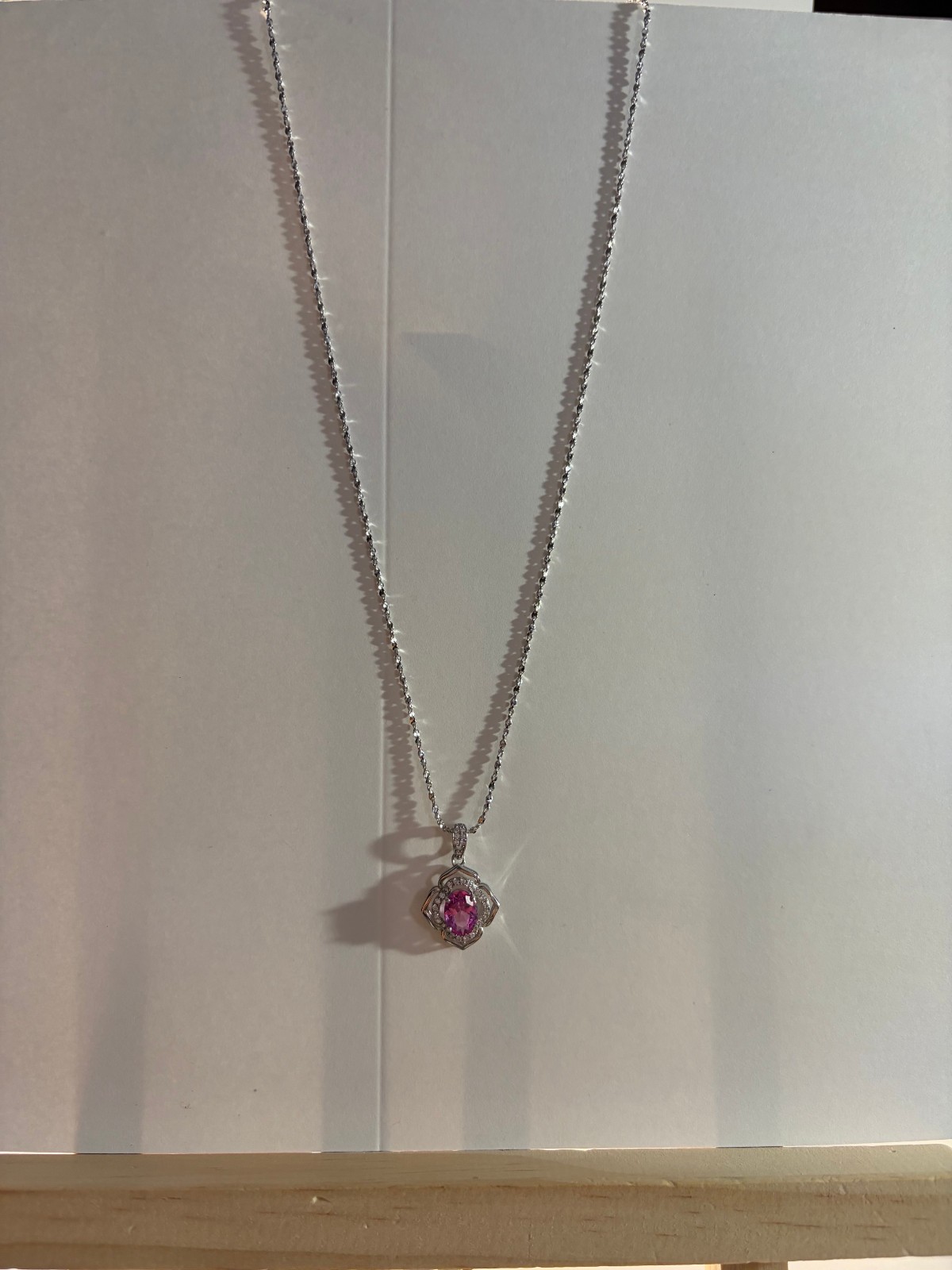 Lab Grown Pink Tourmaline SS Pendant on 18 inch SS Chain – Preowned, Excellent