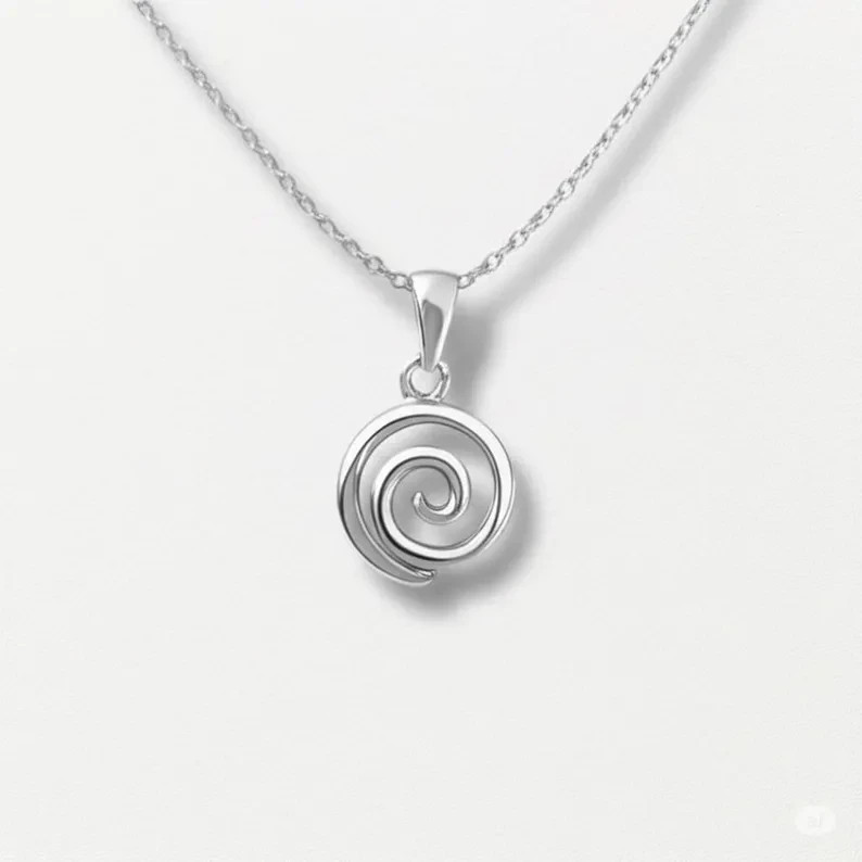 925 Sterling Silver Spiral Pendant Necklace Handmade Minimalist Jewelry