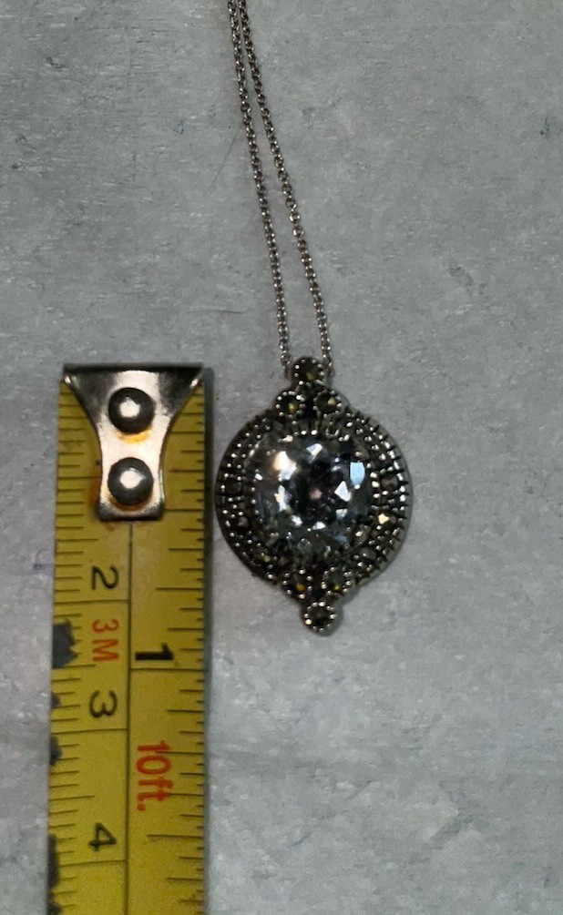NWT- 16” Sterling, White Topaz 4.93 Ct. & Marcasite Necklace