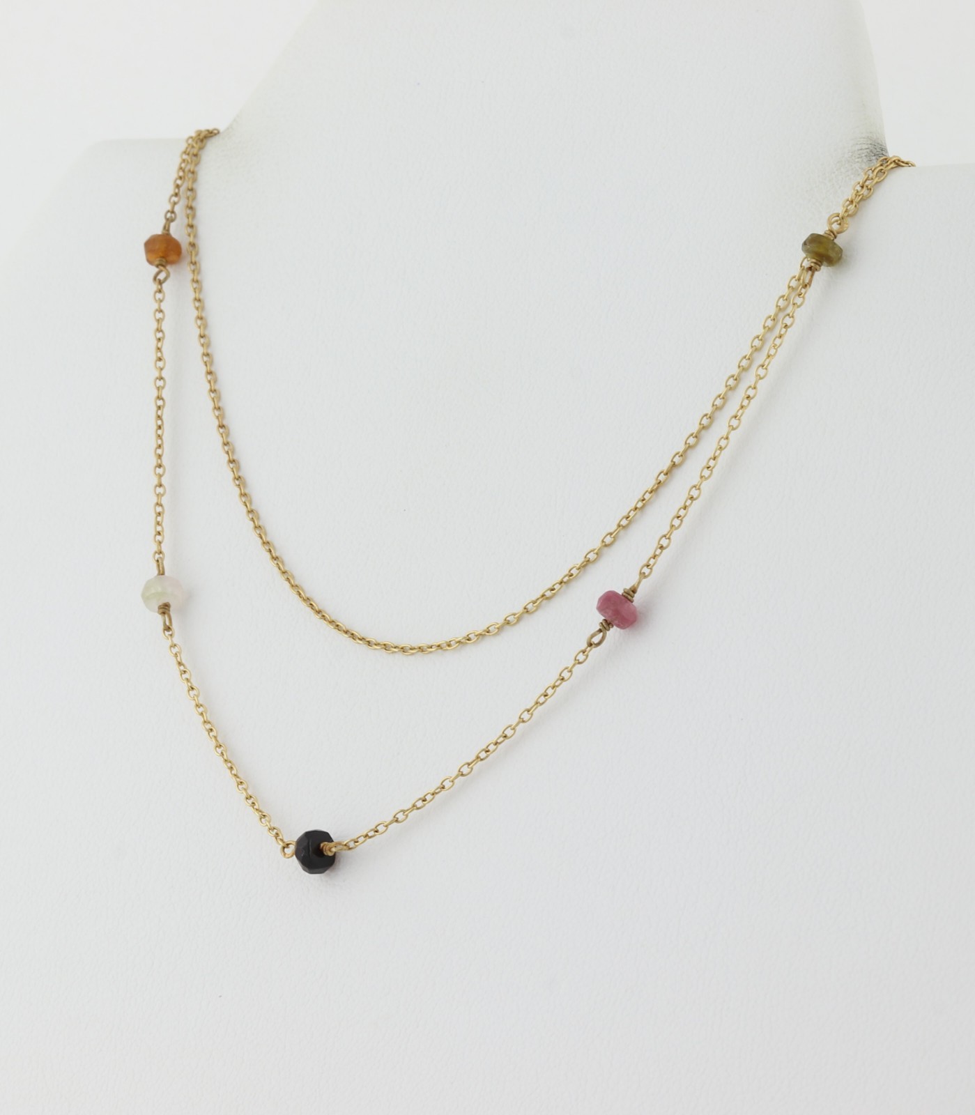 18k Gold Over Sterling Silver Natural Tourmaline Layered Necklace 15 to 17.5
