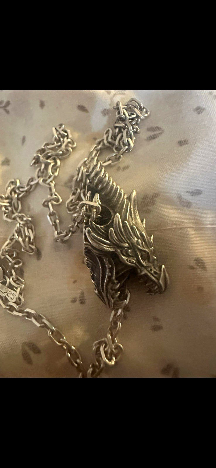 Sterling Silver Dragon Head with Red Stone Eyes Pendant