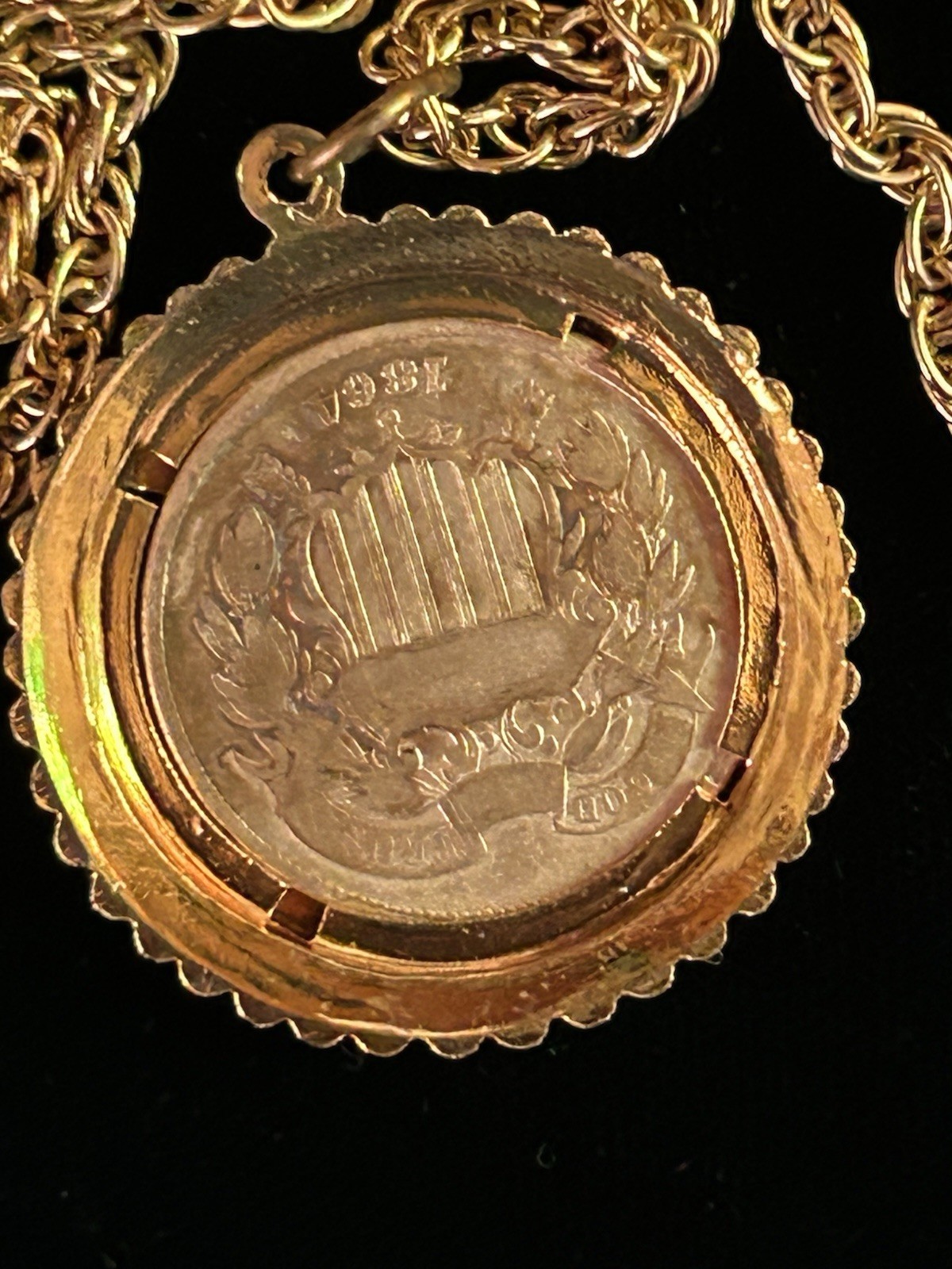 Coin Necklace Featuring a 162 Year-old United States 2 Cent Piece, 24” Chain
