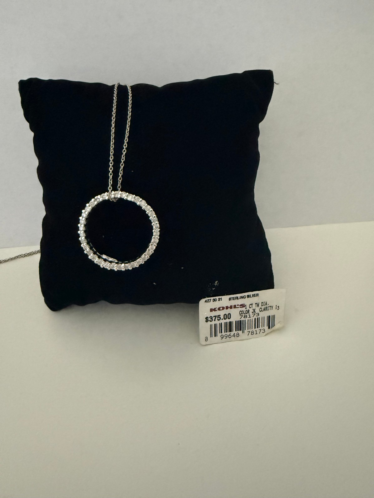 Genuine Diamond 1 CT TW Circle Pendant Necklace Sterling Silver NWT $375 Retail