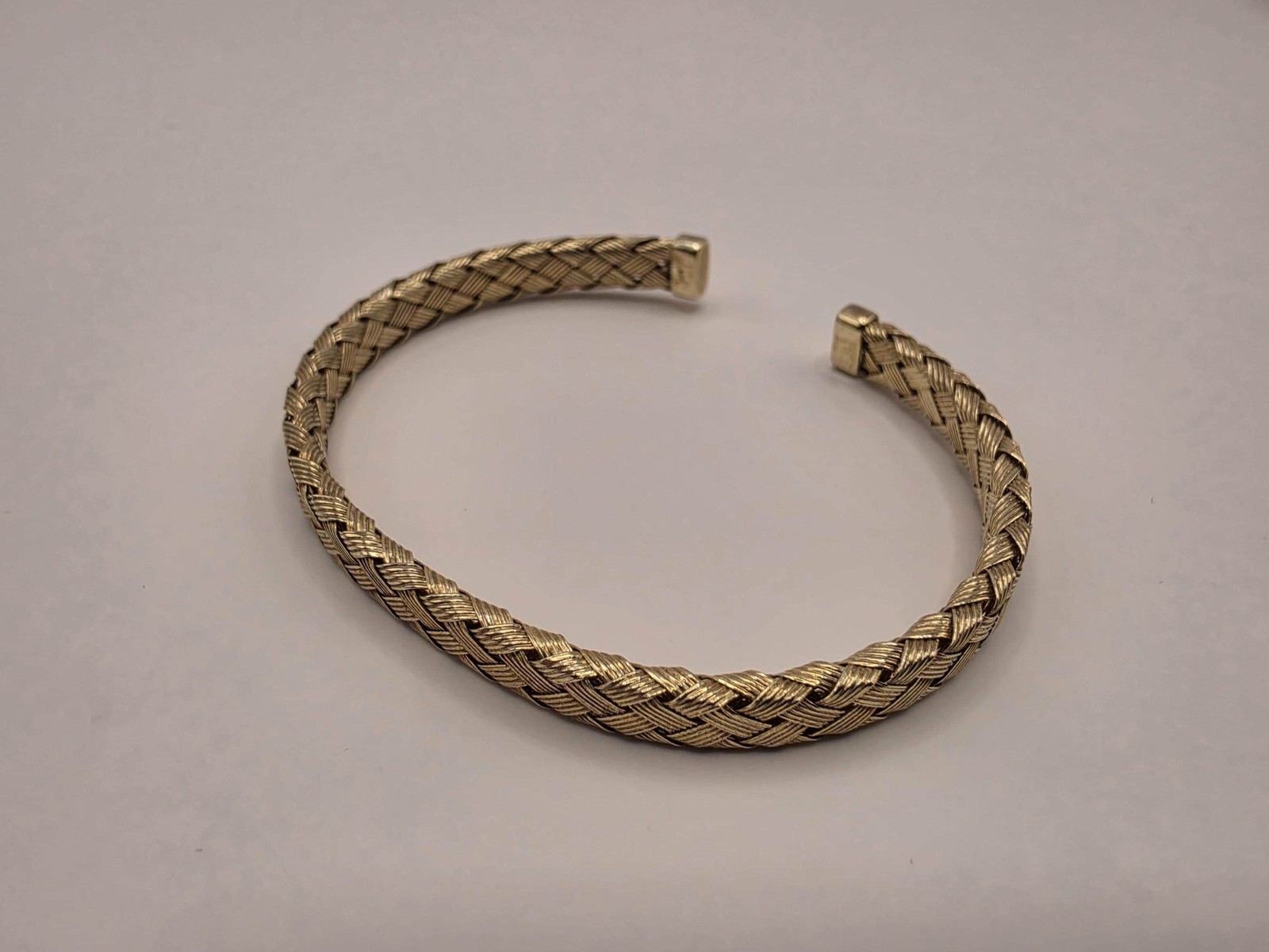 Gold Plated Braided Mesh Cuff Bracelet | 8 Inch Woven Open Bangle | Minimalist U