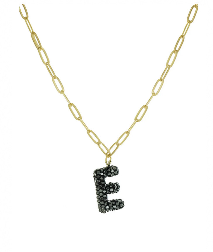 PANACEA 14K Gold Plated Paper Clip Chain Luxe Initial Necklace Letter E