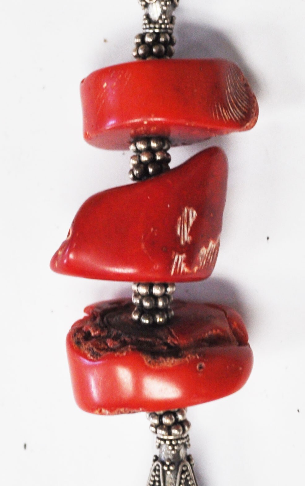 Sterling Silver Bead 27mm Coral Cone Tube Necklace 23.5″