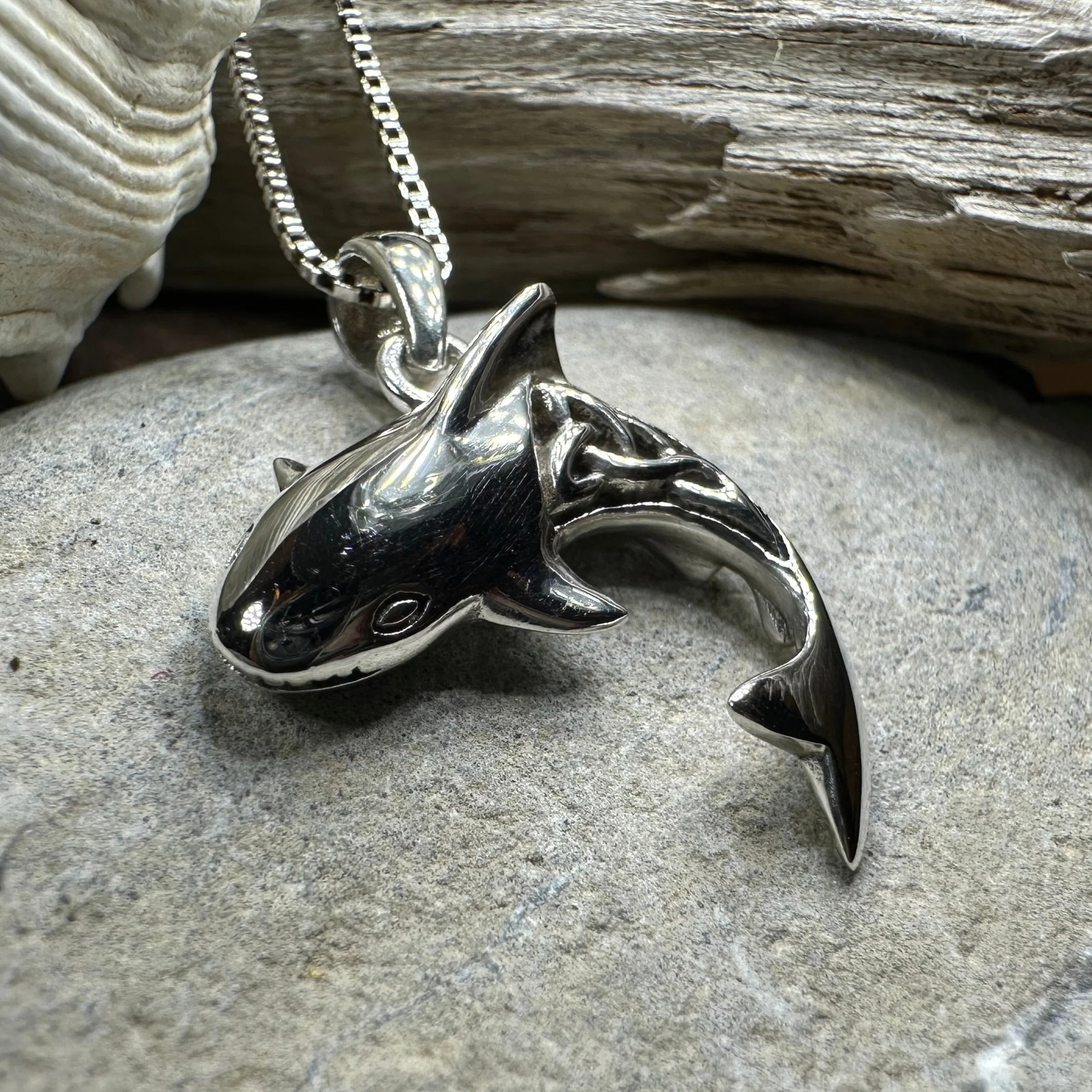Celtic Shark Necklace Nautical Beach Sea Fish Ladies Mens Pendant 925 W/CHAIN