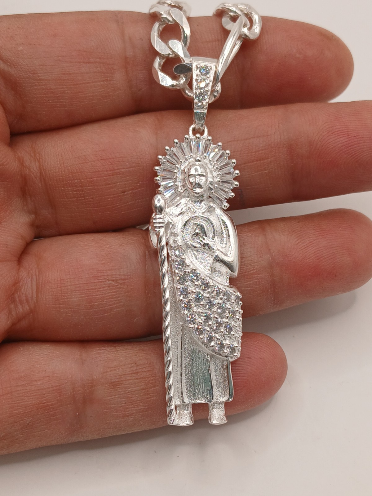 925 Sterling Silver Men’s Women’s BIG St Jude Thaddeus San Judas Tadeo Pendant