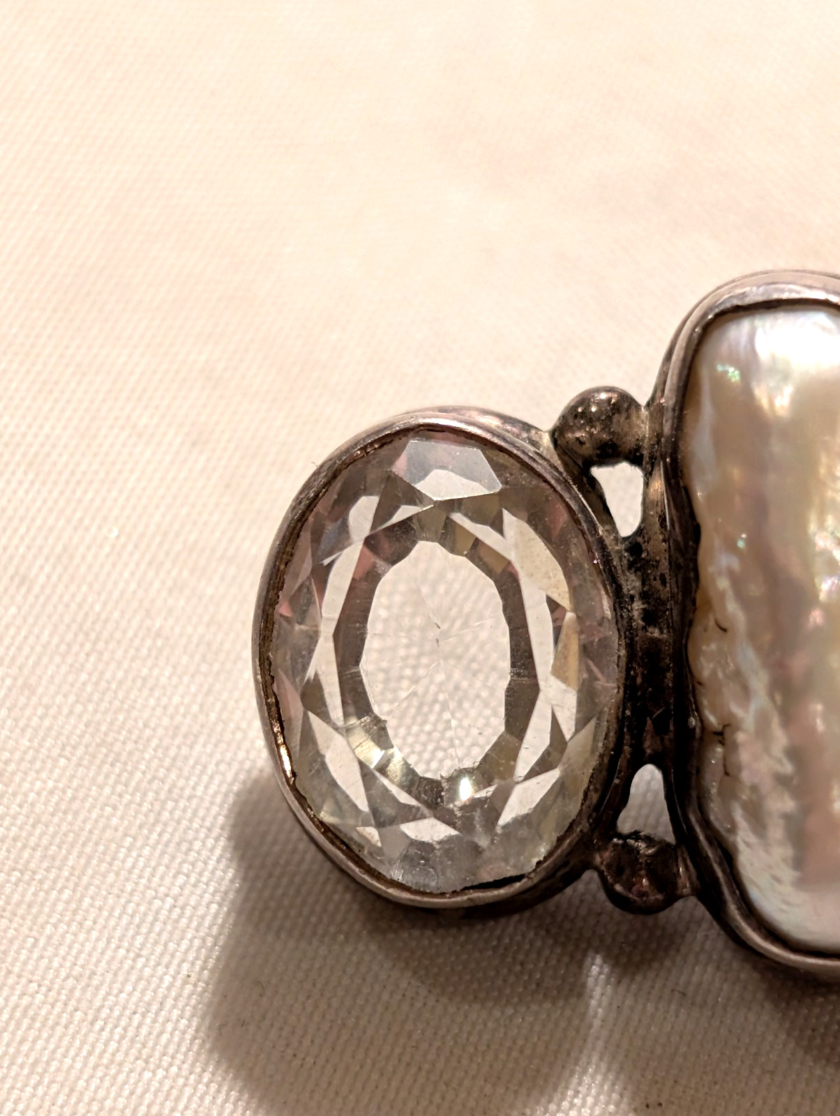Sterling Silver 925 2 MOP & Topaz? Unique Hinged Pendant Oversized Filigree Bail