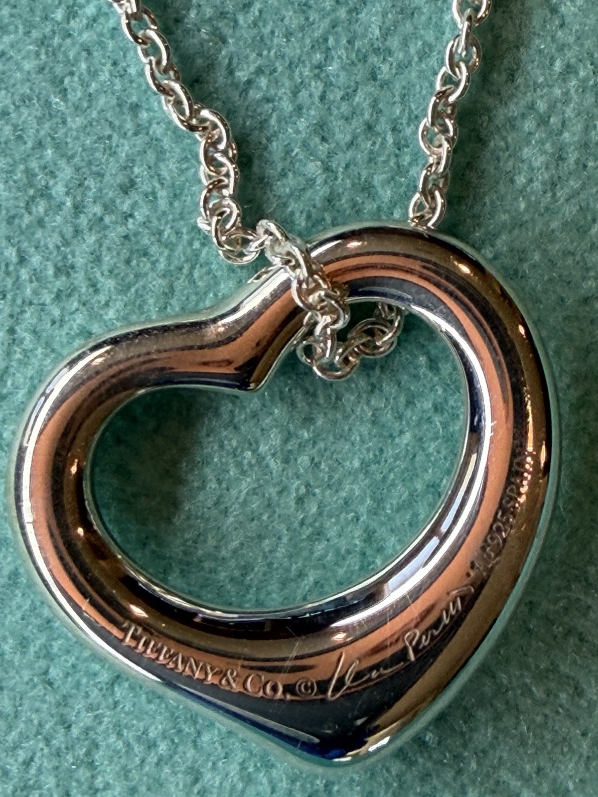 Tiffany & Co. Elsa Peretti 16mm Open Heart Pendant Necklace Sterling Silver 18″