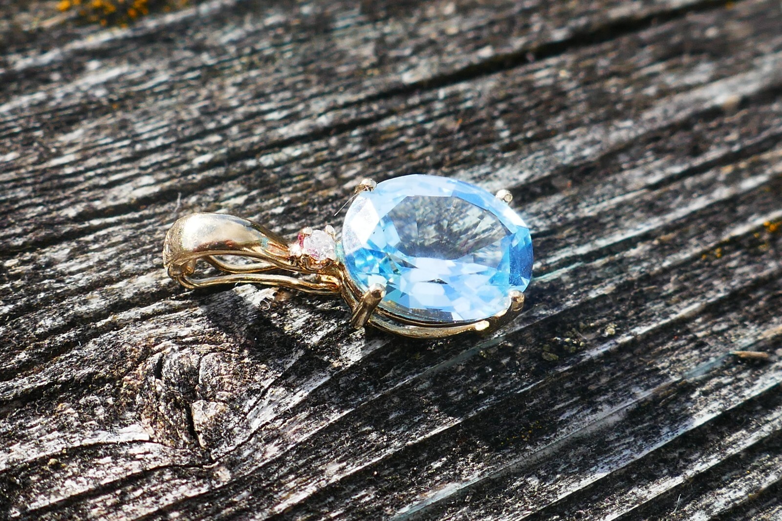 Lovely 14kt Yellow Gold Blue Topaz & Accent Diamond Pendant / Enhancer