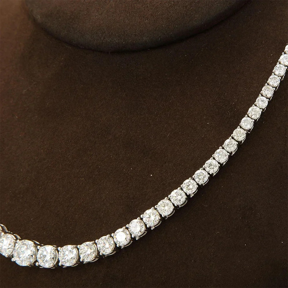 Full Moissanite Tennis Necklace with Certificate 3-5Mm Size Gradient Diamond Nec