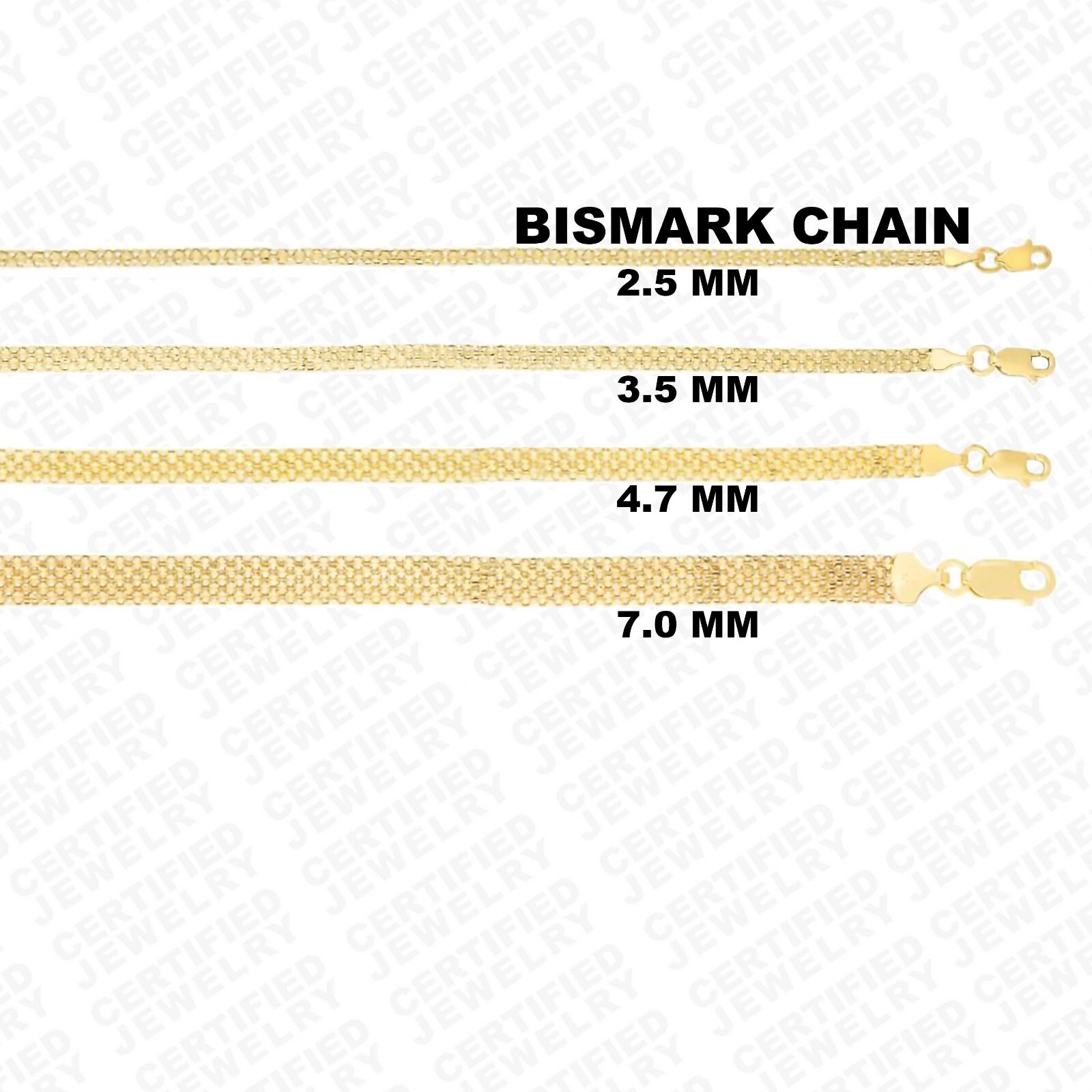 Solid 14k Bismark Chain Necklace in 2.5mm, 3.5mm, 4.7mm & 7.0mm , 16″ – 20″