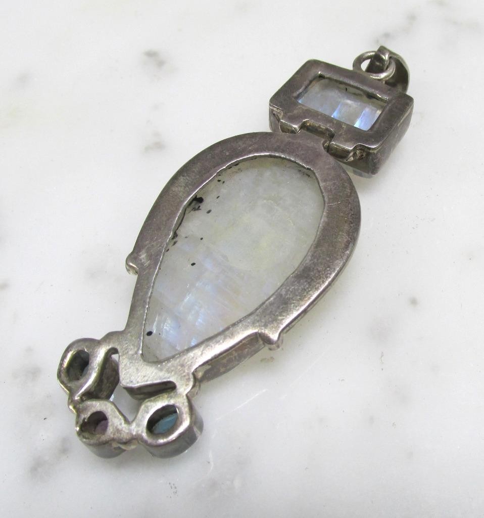 Moonstone Sterling Silver Dangle Pendant w/ Unknown Stone Accents 35.2g ~ 4-G445
