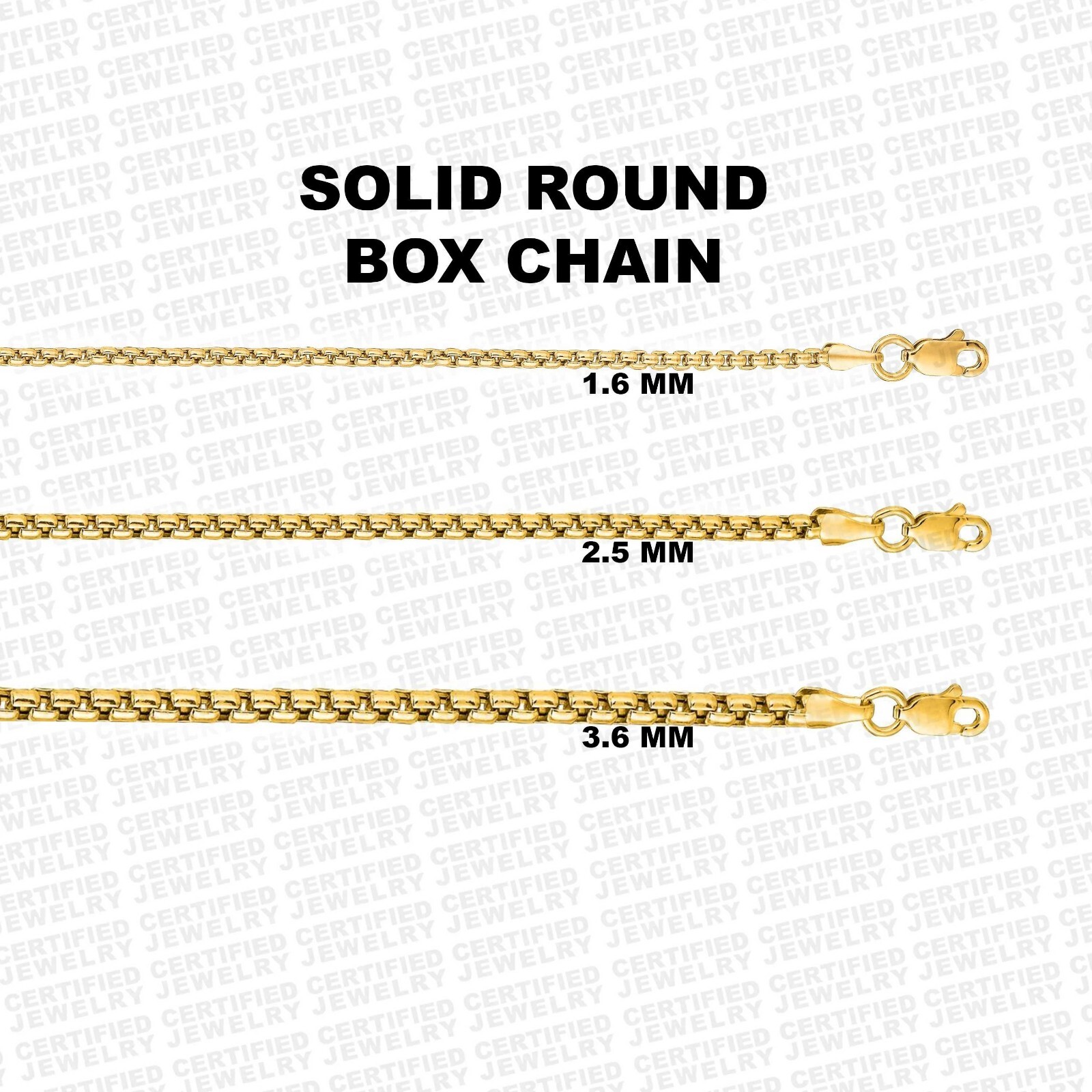 Solid 14K Yellow Gold Round Box Chain Necklace, 16″ To 24″ Inch, 1.6MM To 3.6MM