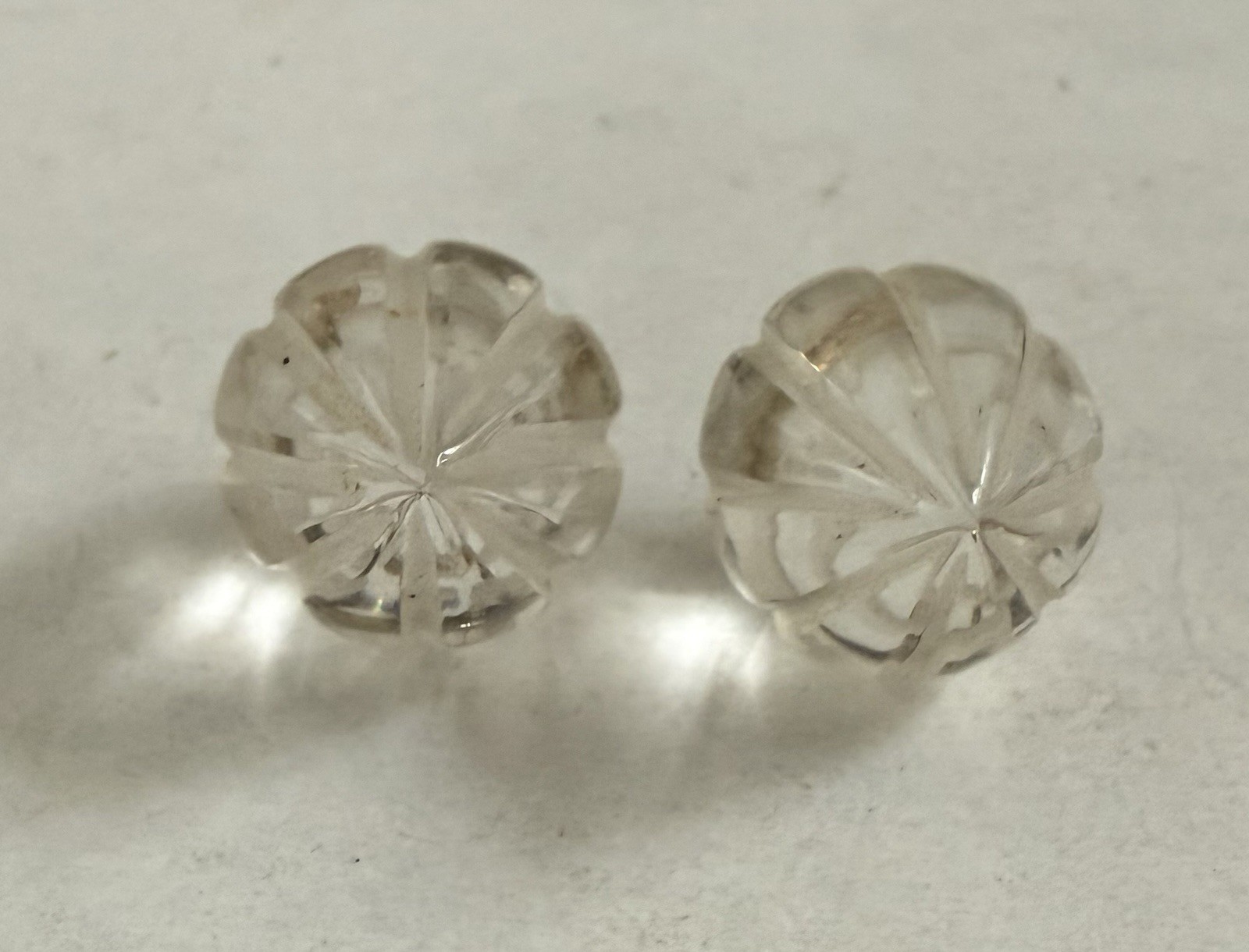 Vintage 14k Gold Carved Rock Quartz Crystal Earring Charm Dangles