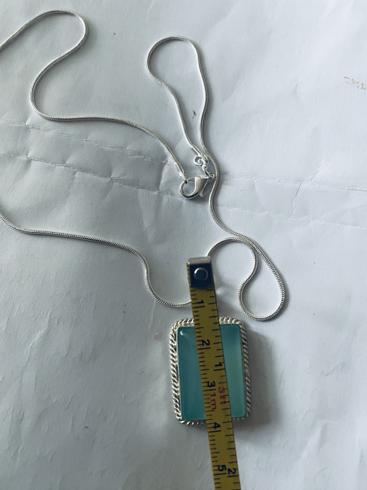 Vintage Aqua Chalcedony Big Pendant 925 Silver 20”chain.4x2cm UK Seller VGC