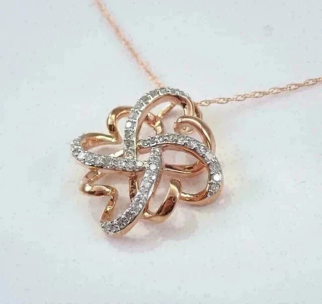 Real Moissanite 1.60Ct Round Cut Heart Cluster Pendant 14K Yellow Gold Plated