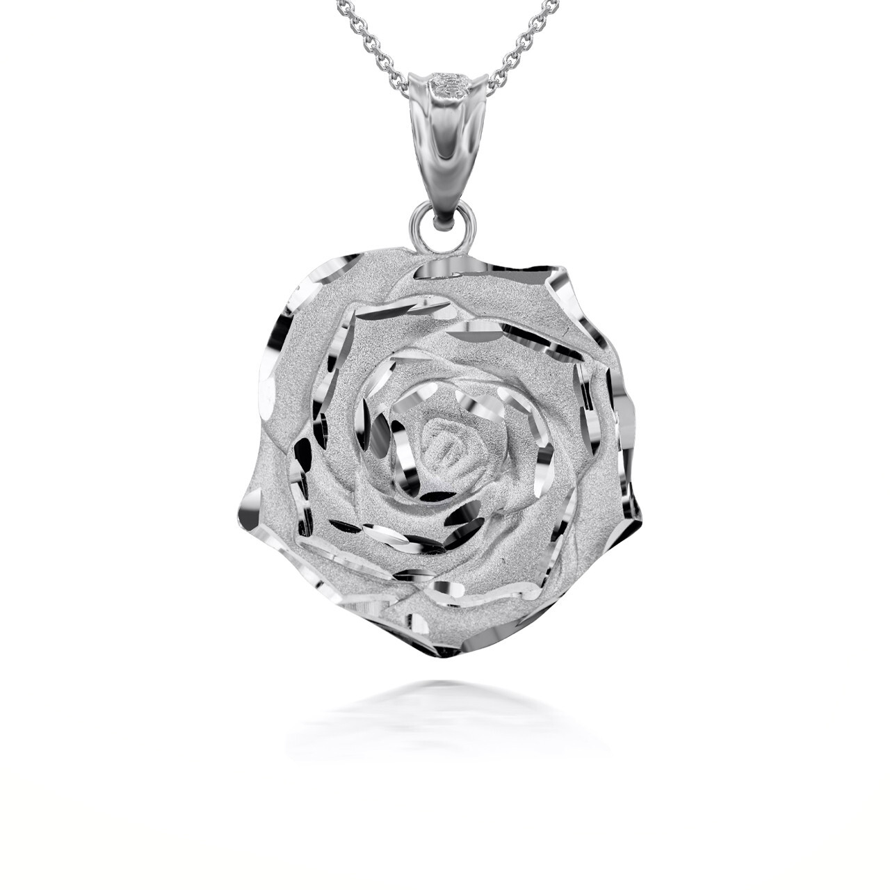 Gold Rose Flower 3D Charm Necklace (Available in Yellow/Rose/White Gold)