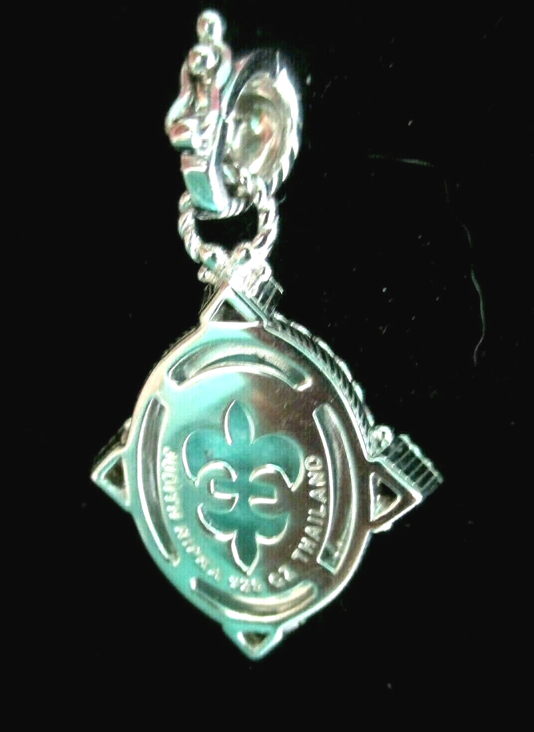 JUDITH RIPKA 925 SS CARVED TURQUOISE DIAMONIQUE CZ PENDANT ENHANCER GIFT BOX