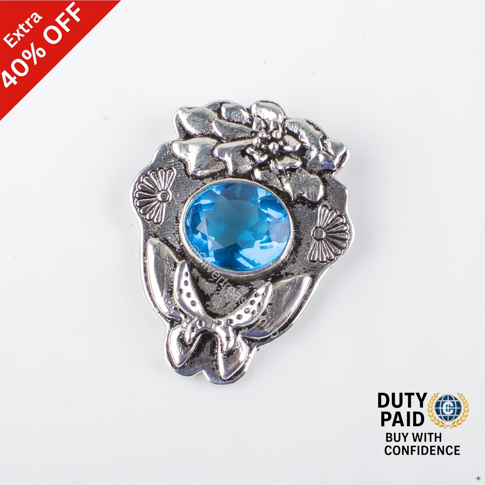 December Birth Swiss Blue Topaz Stone Wife Birthday Pendant 925 Sterling Silver