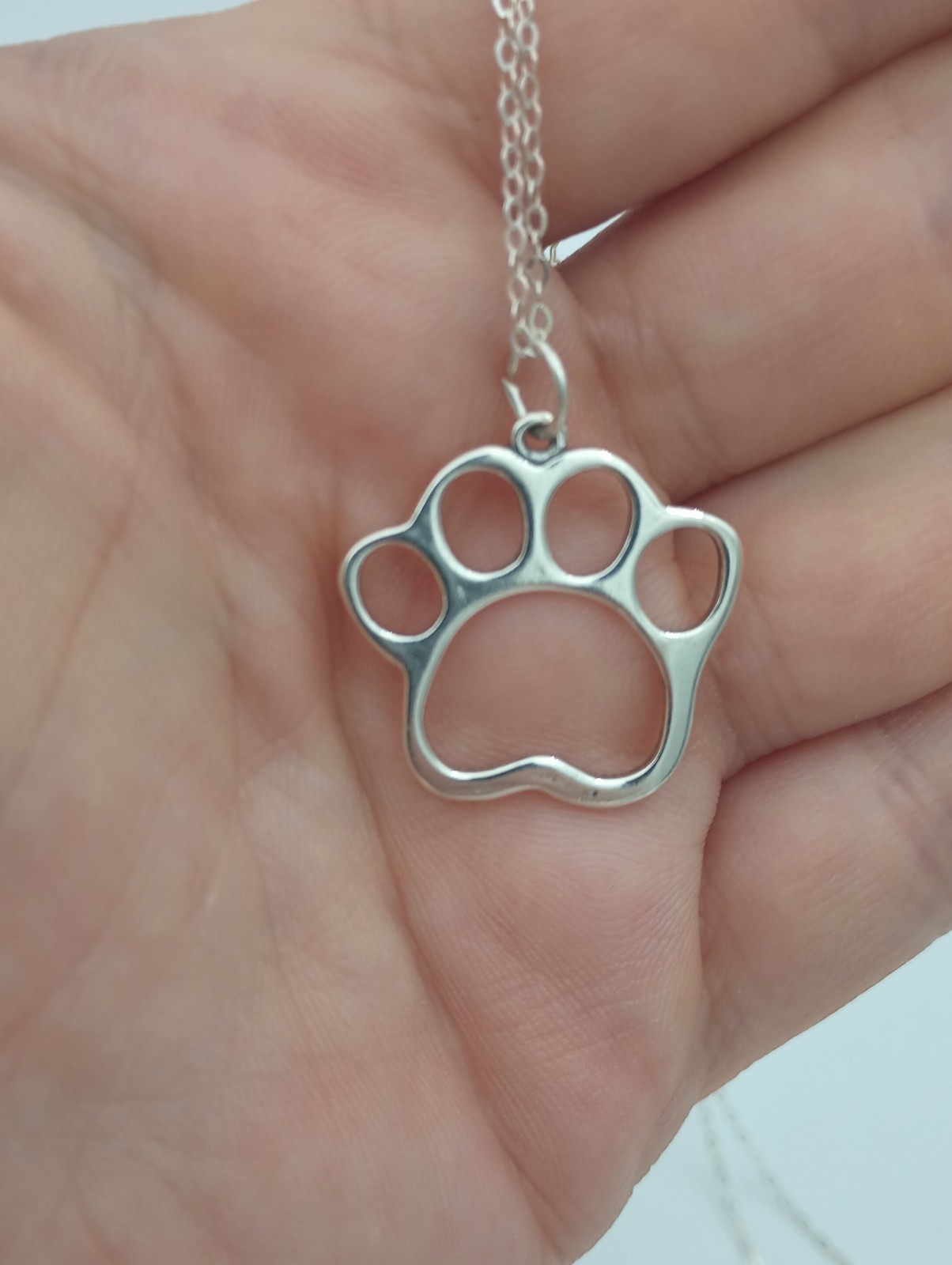 sterling silver charm paw pendant paw print necklace 18″ necklace 925 .925