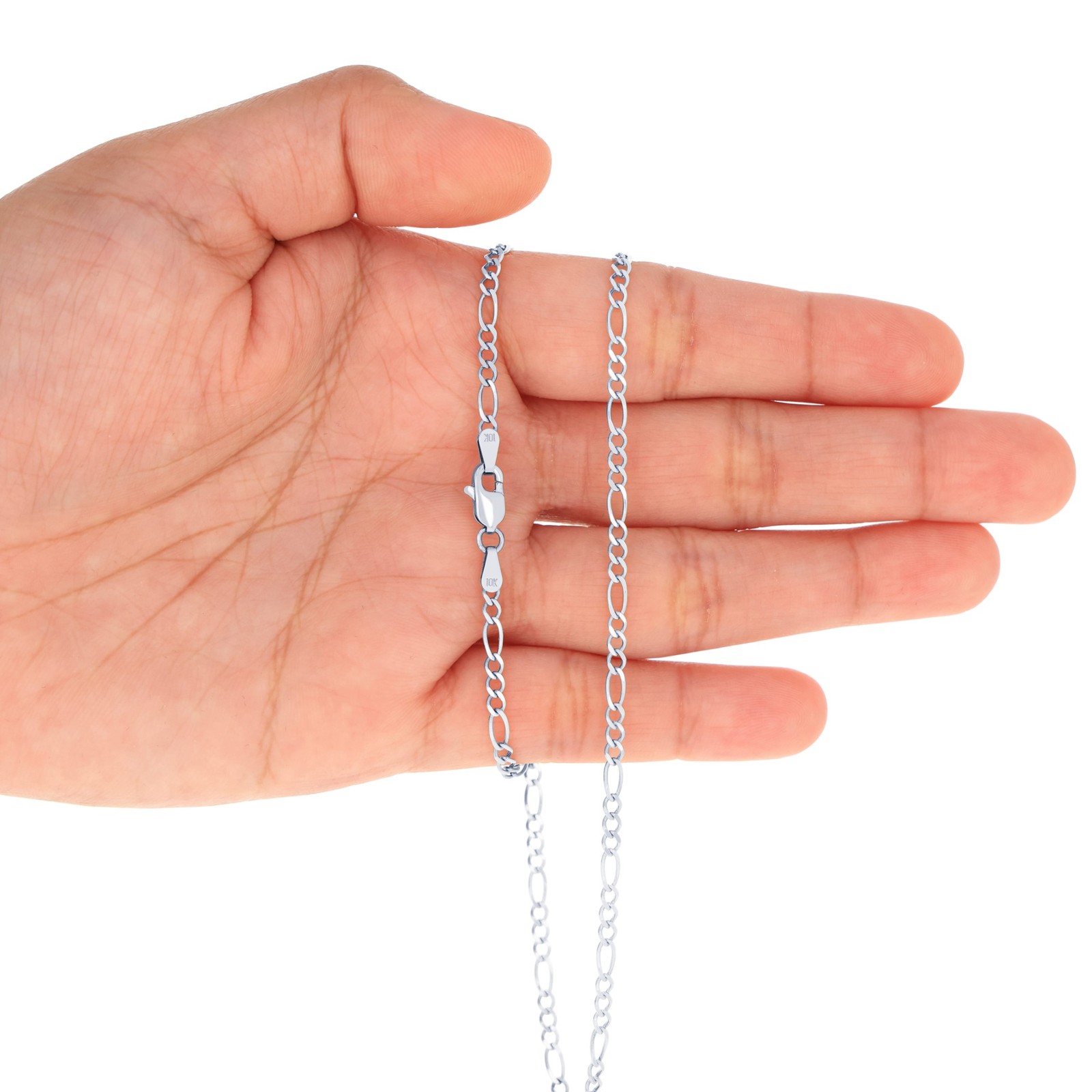 10K White Gold Solid 2.75mm Italian Figaro Link Chain Necklace Mens Womens 20″