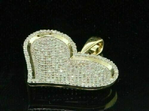 2.00 Carat Round D/VVS1 Diamond Love Heart Pave Pendant 14K Yellow Gold Finish