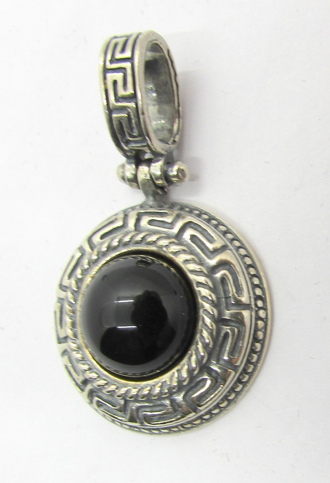 925 STERLING SILVER BLACK ONYX GREEK KEY PENDANT OR CHARM 33X20MM ~ 6.8G