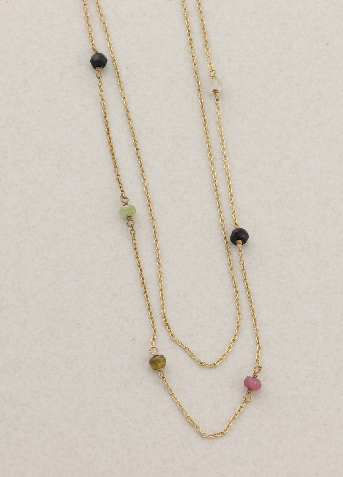 18k Gold Over Sterling Silver Natural Tourmaline Layered Necklace 15 to 17.5