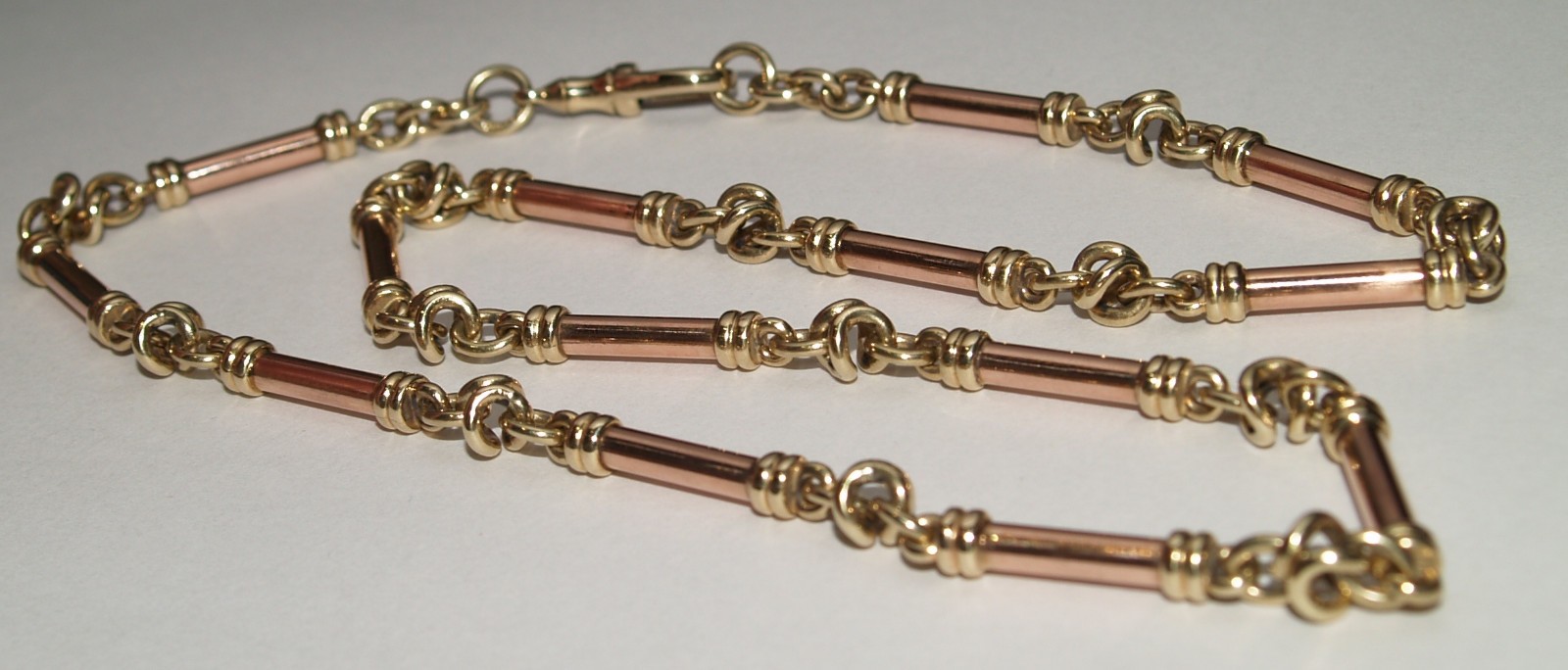 Heavy 45 gram 9ct Yellow And Rose Gold Bar Link Necklace 51cm