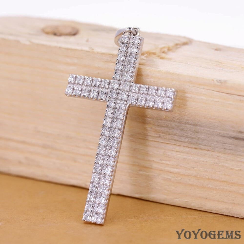 Moissanite Cross Wedding Pendant 2 Carat Round Cut F/VVS1 Solid 14K White Gold