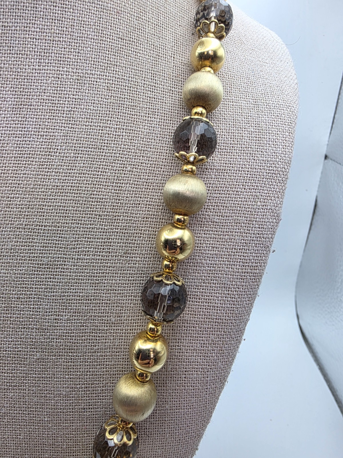 Veronese Italy Silver 925 Golden Plated Clad Smoky Quartz Bead Necklace 24″
