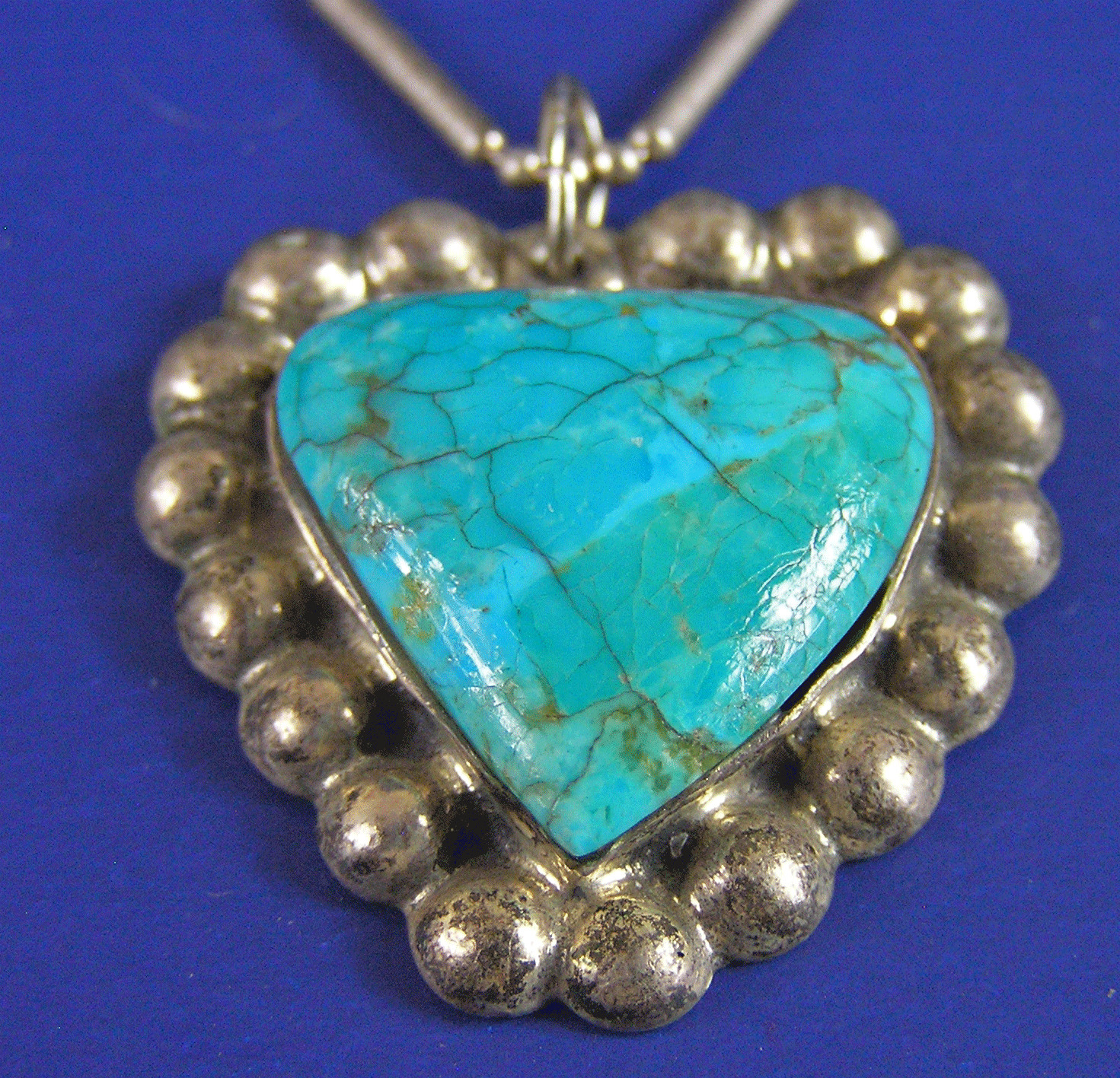 Sterling Silver THAILAND 925 Turquoise Heart Pendant Bar Bead Chain Necklace (Tc