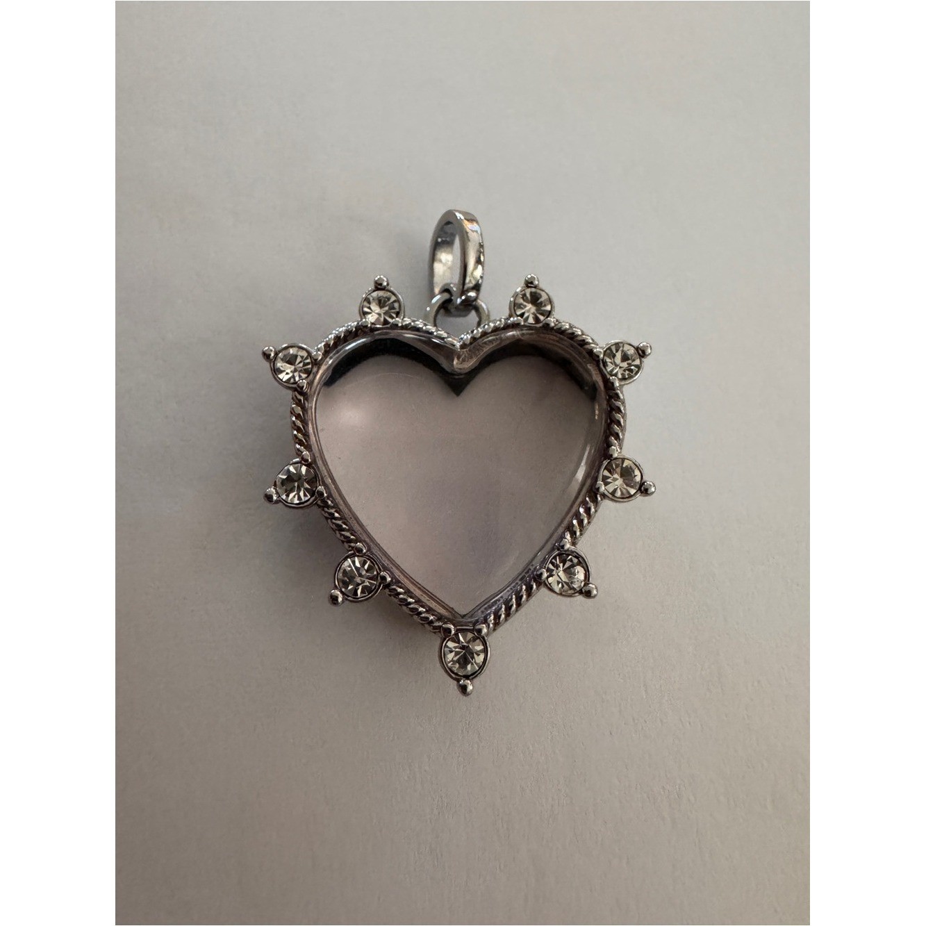 Origami Owl Silver Hinged Puffy Heart Locket with Swarovski Crystals