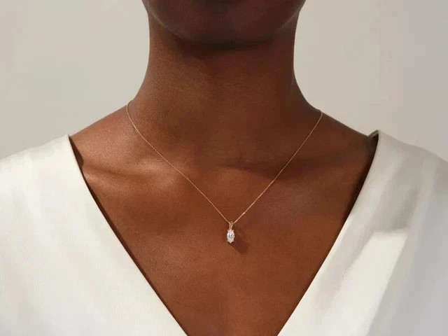 Real Moissanite 2.00Ct Marquise Cut Solitaire Pendant 14K Yellow Gold Plated