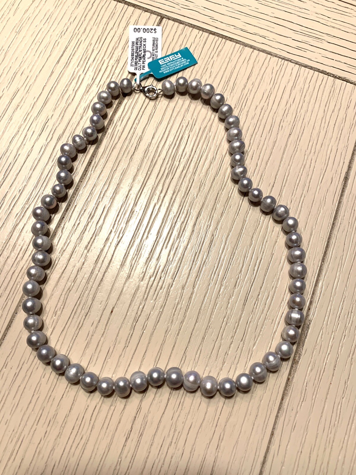 EFFY 18″ Cultured Pearl Necklace Sterling Clasp Gray 7mm NWT $200