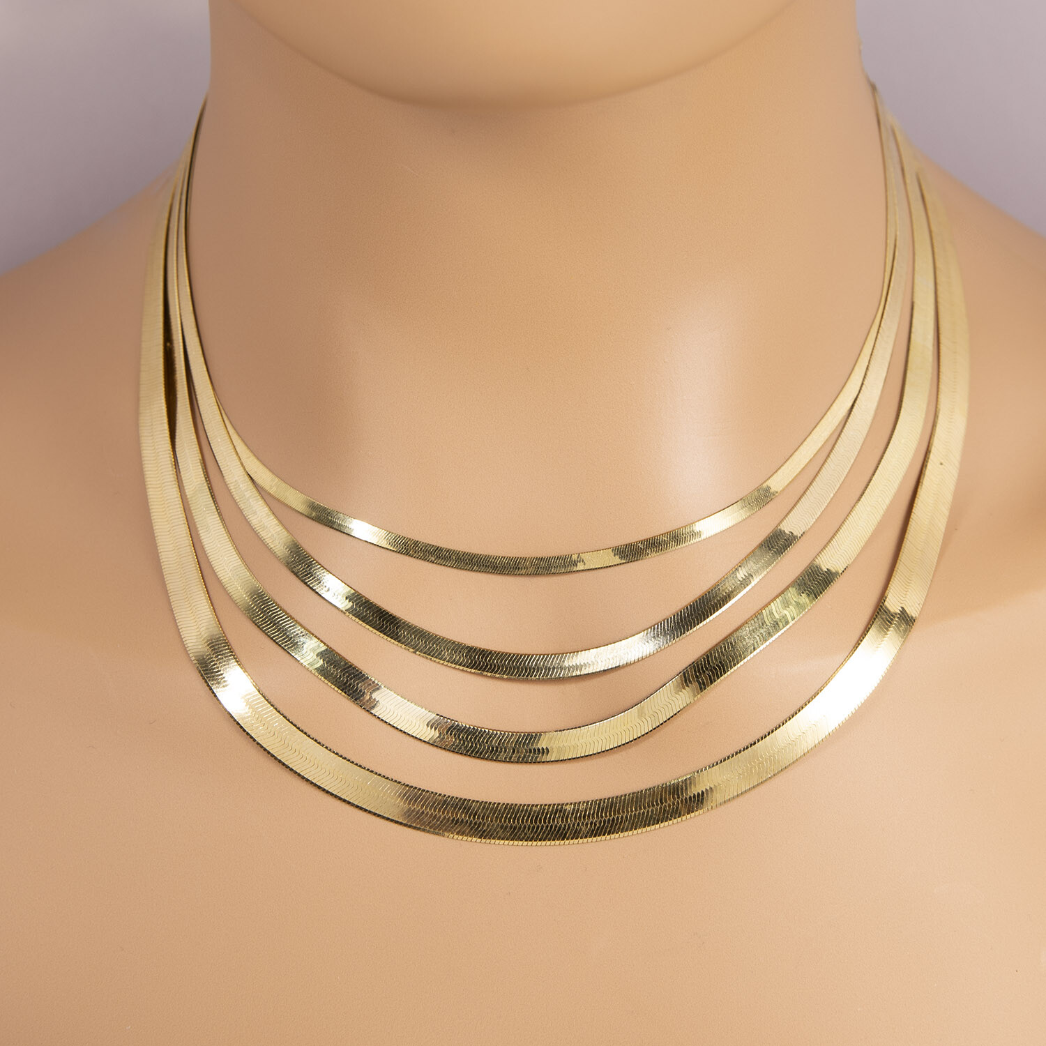 High Polished Herringbone Necklace Chain 14K Solid Yellow Gold All Sizes